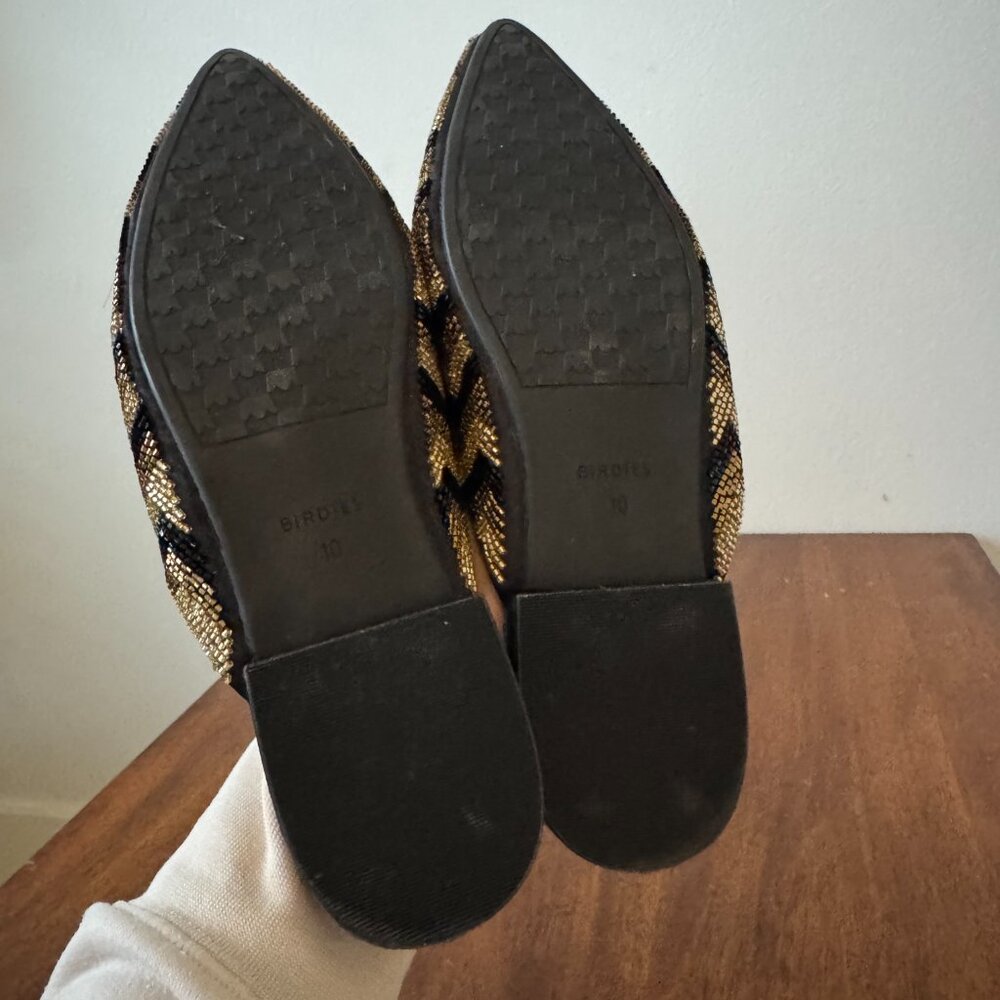 Birdies The Swan Beaded Art Deco Chevron Mule Flats in Black and Gold - Picture 8 of 9